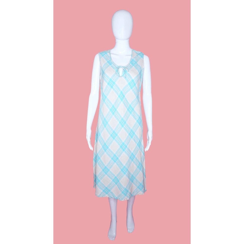 1990s-Y2K John Paul Richard Uniform Diagonal PLAID. KEYHOLE Tie. Midi Dress. M-L